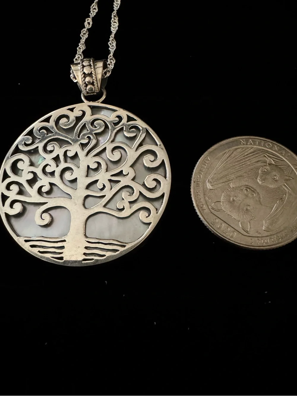 Sterling Silver Tree of Life Pendant Necklace - with mother‎ of Pearl 18” chain